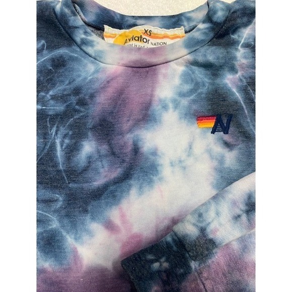 Aviator Nation Tie Dye Purple Blue Logo Crewneck Sweatshirt XS - Picture 2 of 7